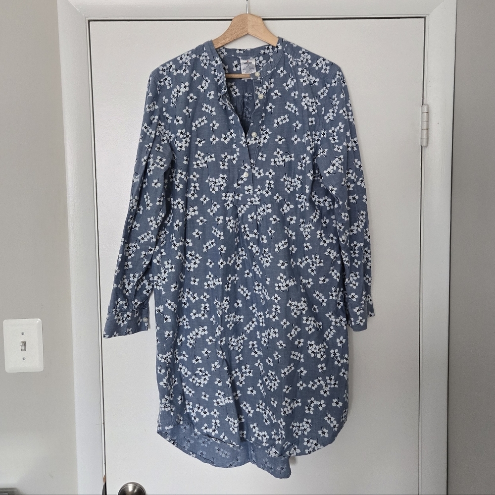 Draper James X Land's End 100% Cotton Blue Floral Denim Chambray Shirtdress